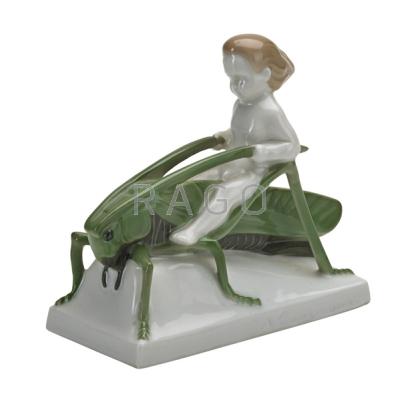 Appraisal: ROSENTHAL Small porcelain sculpture of child with grasshopper Germany ca