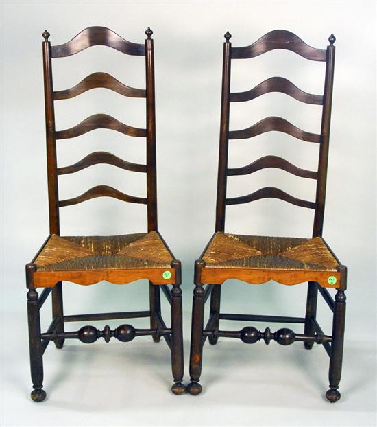 Appraisal: PAIR OF AMERICAN MAPLE LADDER BACK RUSH SEAT SIDE CHAIRS