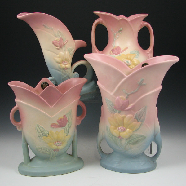 Appraisal: Hull Magnolia Matte - Vases Cornucopia Lot of four Magnolia