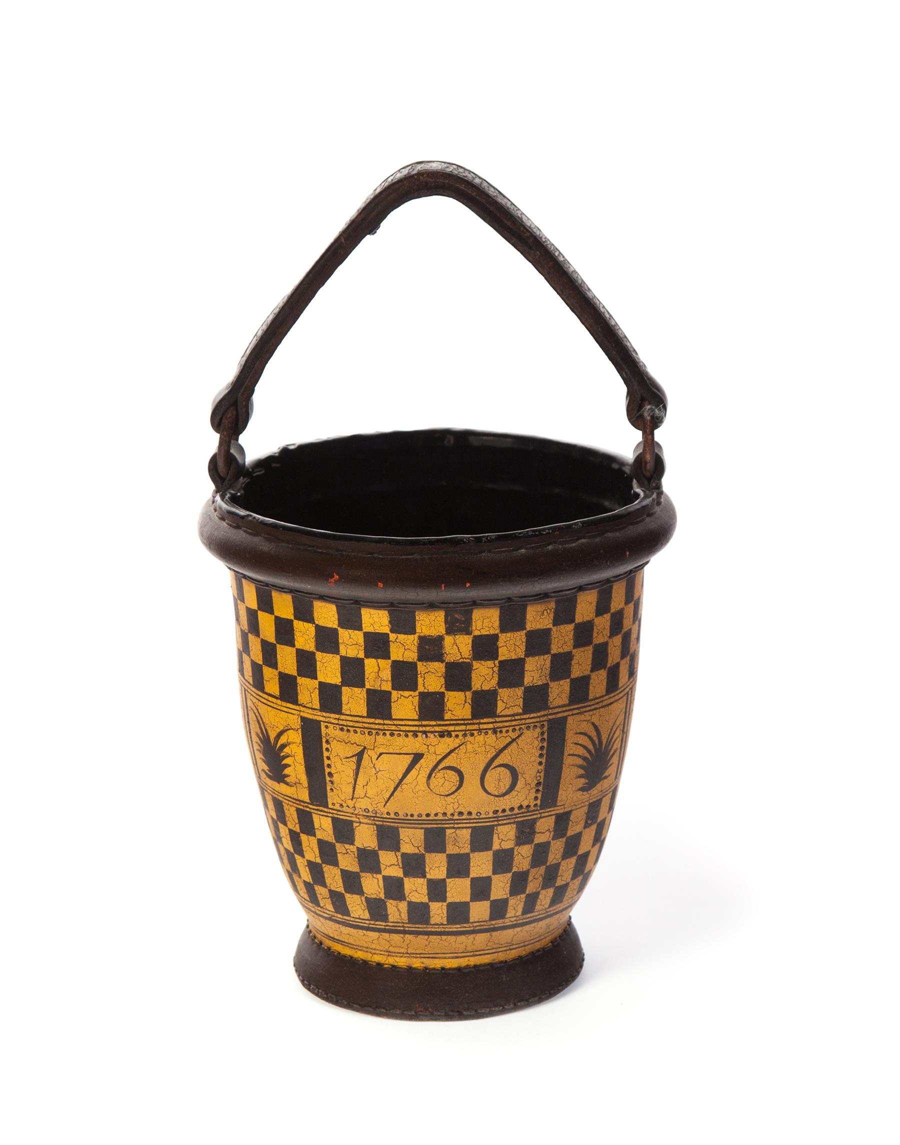 Appraisal: REPRODUCTION LEATHER FIRE BUCKET WITH PAINT DECORATION MADE BY STEVEN