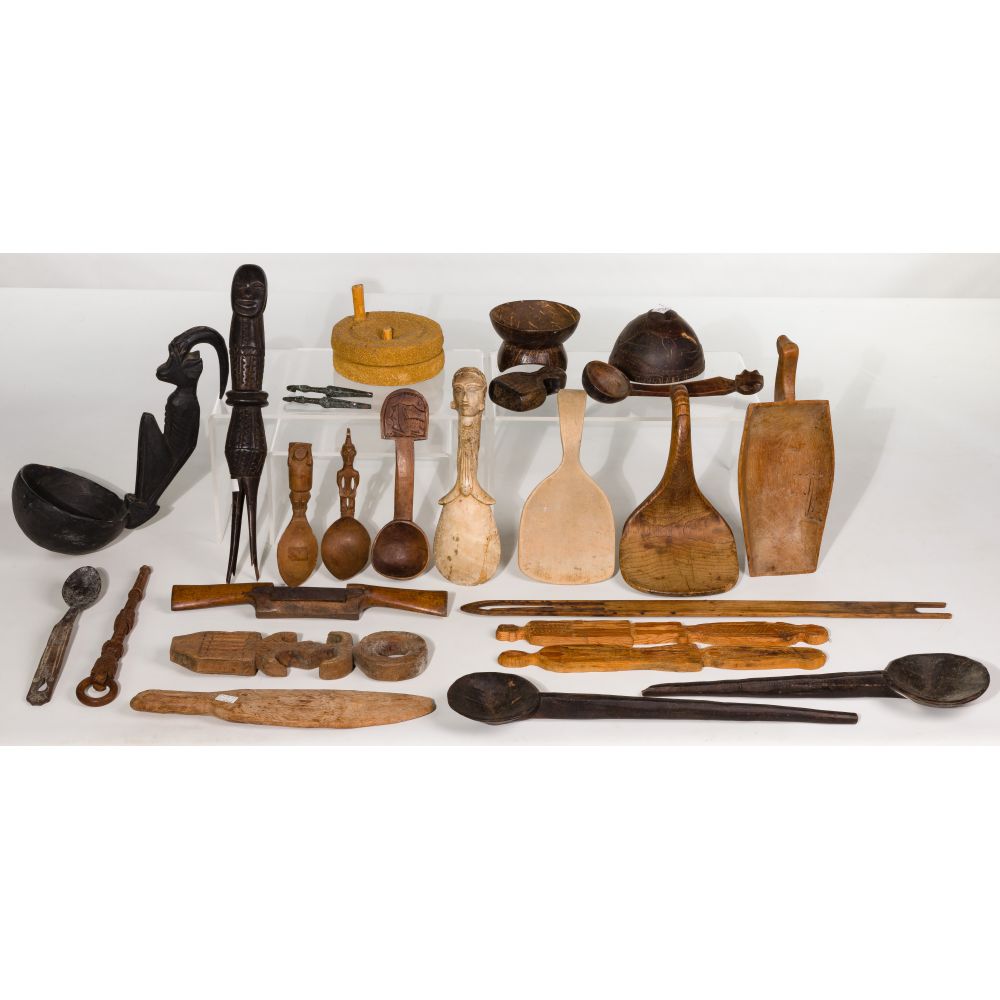 Appraisal: ETHNOGRAPHIC CARVED WOOD UTENSIL ASSORTMENTOver items including a Filipino Ifugao