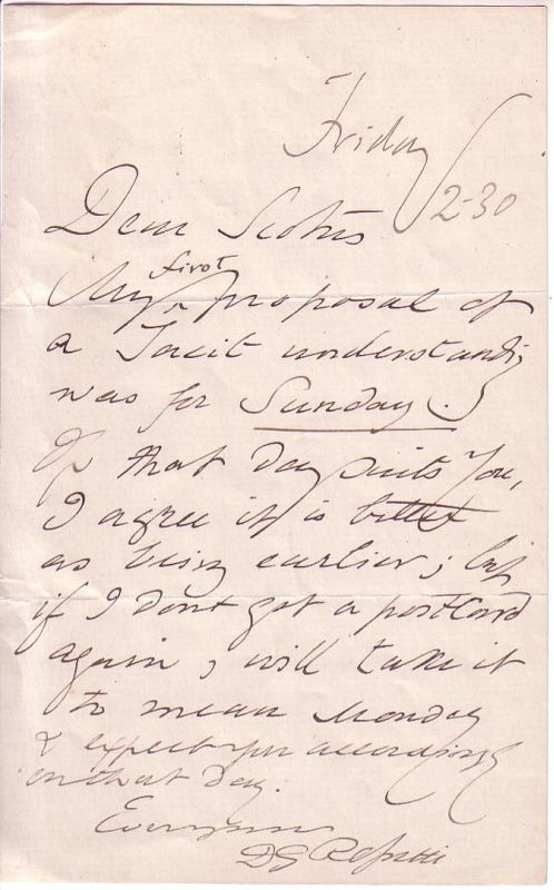 Appraisal: ROSSETTI DANTE GABRIEL Autograph Letter Signed DGRossetti to Scotus William