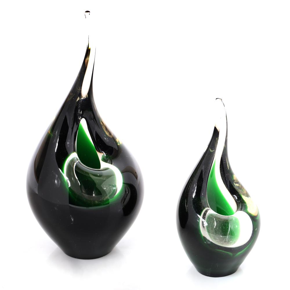 Appraisal: TWO HOLMEGAARD FLAME ART GLASS WATER DROP NON-VASES ABSTRACTION SERIES