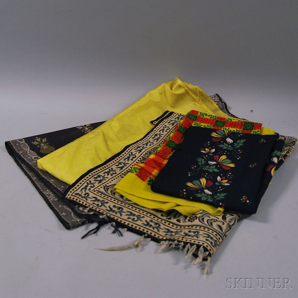 Appraisal: Five Printed and Embroidered Cotton and Silk Scarves America and