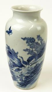 Appraisal: Chinese Blue and White Decorated Small Vase with Ducks Motif