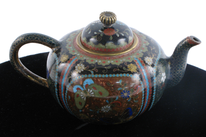 Appraisal: CLOISONNE ENAMEL MINIATURE TEA POT late th century The black