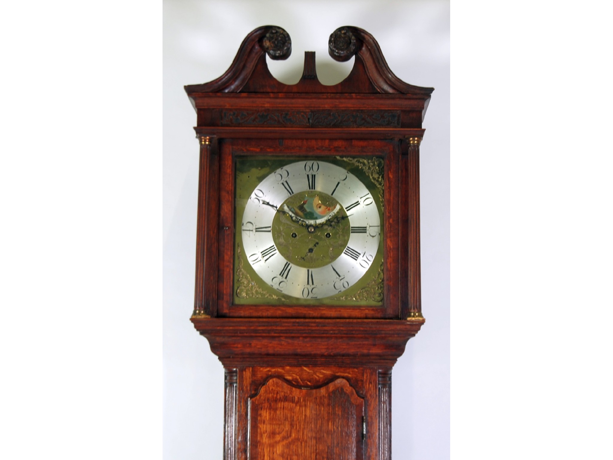 Appraisal: GEORGE III OAK AND MAHOGANY CROSSBANDED LONGCASE CLOCK with rolling