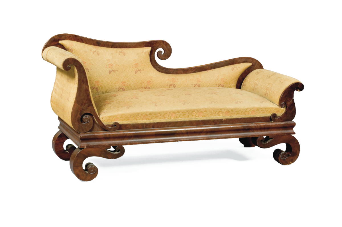 Appraisal: NEW ENGLAND CLASSICAL DIMINUTIVE MAHOGANY SOFA CIRCA The shaped crest