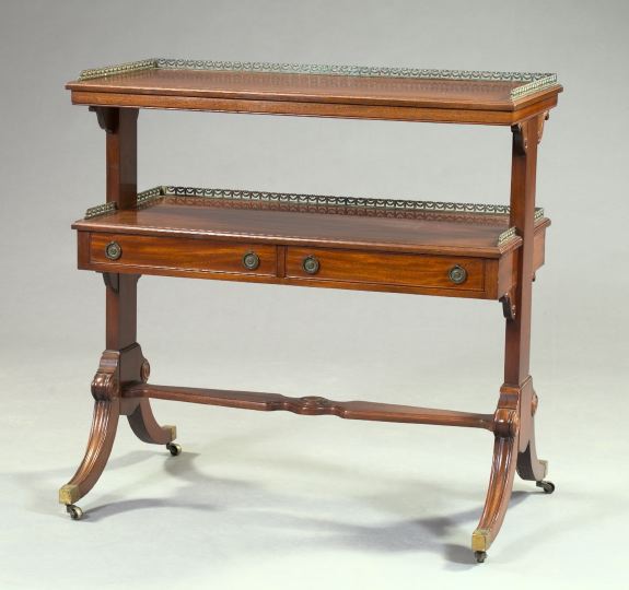 Appraisal: Regency-Style Mahogany Two-Tier Trolley each deck with a cast-brass gallery