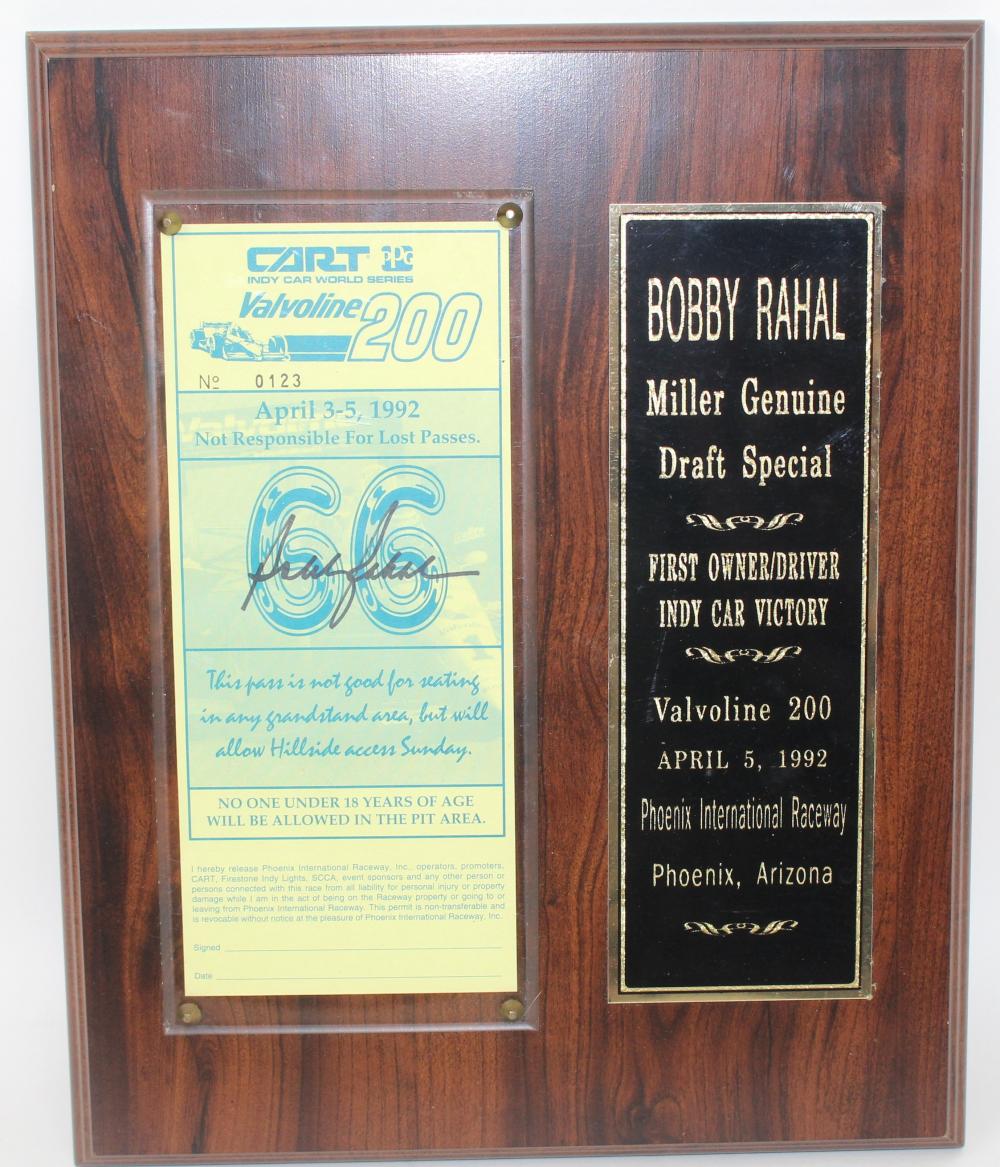 Appraisal: BOBBY RAHAL PHOENIX OWNER DRIVER VICTORY PLAQUE Bobby Rahal Phoenix