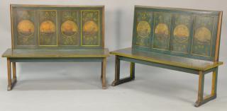 Appraisal: Pair of hand painted benches ht in wd in Pair