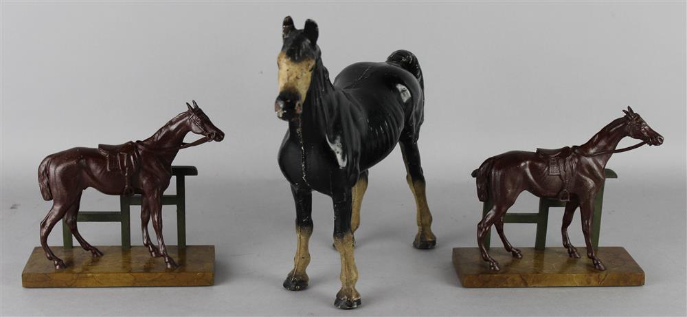 Appraisal: CAST METAL UNMARKED HORSE FIGURE LIKELY HUBLEY AND A PAIR