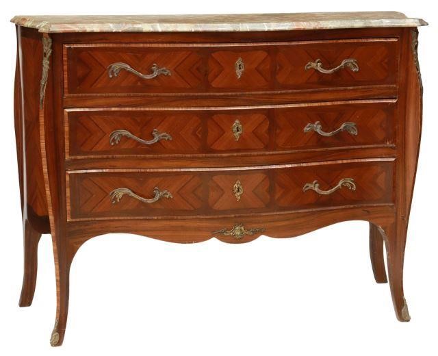 Appraisal: Italian Louis XV style rosewood commode th c shaped marble