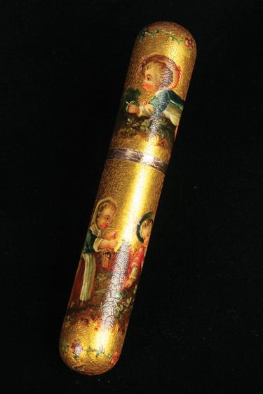 Appraisal: A RUSSIAN GILT LACQUER CIGAR CASE of cylindrical form with