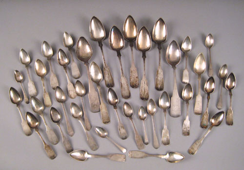 Appraisal: Thirty-five coin silver spoons including six by Mannerback Reading seven