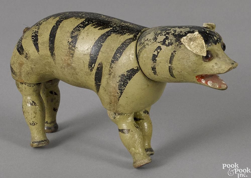 Appraisal: Schoenhut painted wood hyena with glass eyes '' l Schoenhut