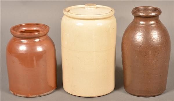 Appraisal: Three Various Glazed Stoneware Storage Jars Three Various Glazed Stoneware