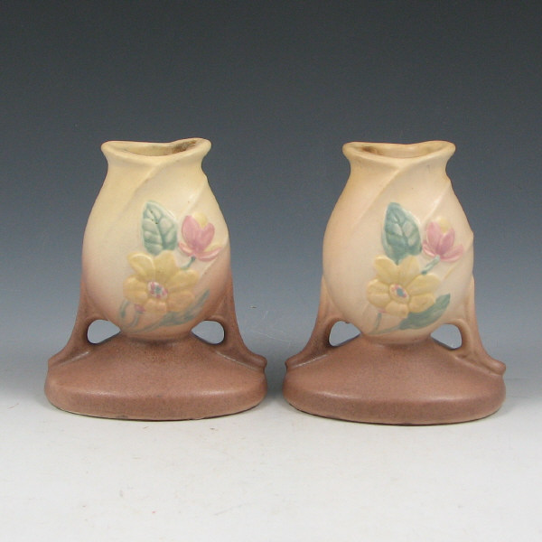 Appraisal: Hull Magnolia Matte - Candleholders Pair Hull Magnolia Matte candleholders