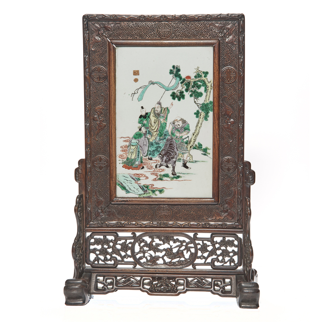 Appraisal: CHINESE FAMILLE VERTE PORCELAIN TABLE SCREEN Chinese famille verte porcelain