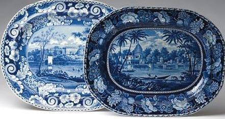 Appraisal: TWO STAFFORDSHIRE BLUE TRANSFER-PRINTED PLATTERS JOHN HALL SONS - AND