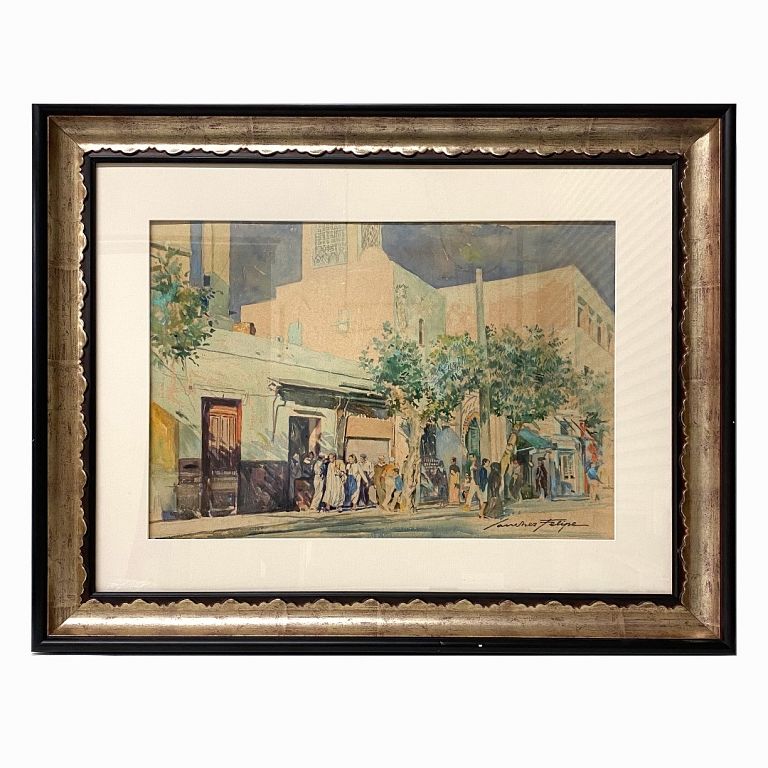 Appraisal: Watercolor Street Scene Artist Unknown Watercolor Street Scene Artist Unknown