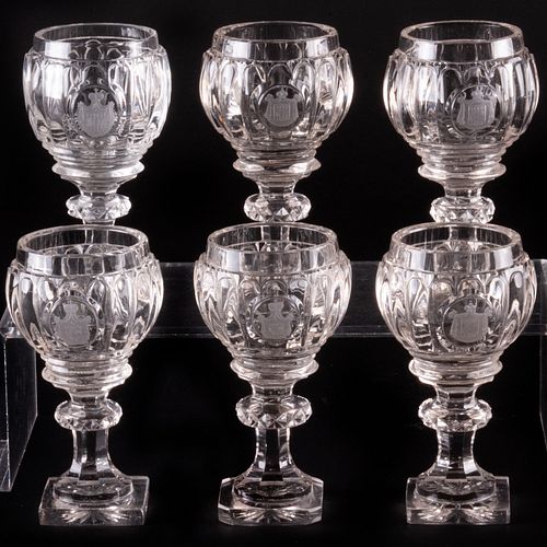 Appraisal: SET OF SIX CUT GLASS ARMORIAL SHERRIESUnmarked x in diam