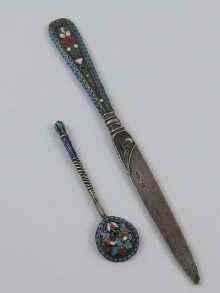 Appraisal: A Russian silver and enamel knife bearing marks for Moscow