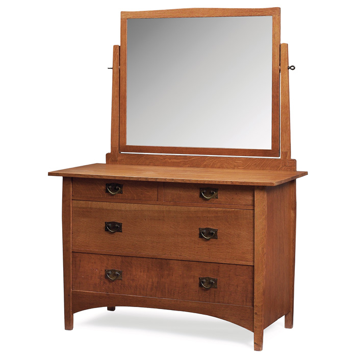 Appraisal: Good Gustav Stickley dresser with mirror two small drawers atop