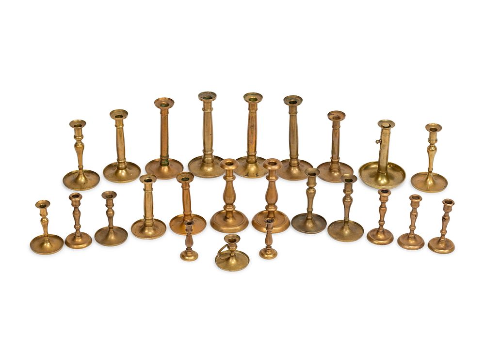 Appraisal: Twenty-Four English Brass Candlesticks Twenty-Four English Brass Candlesticks Late th