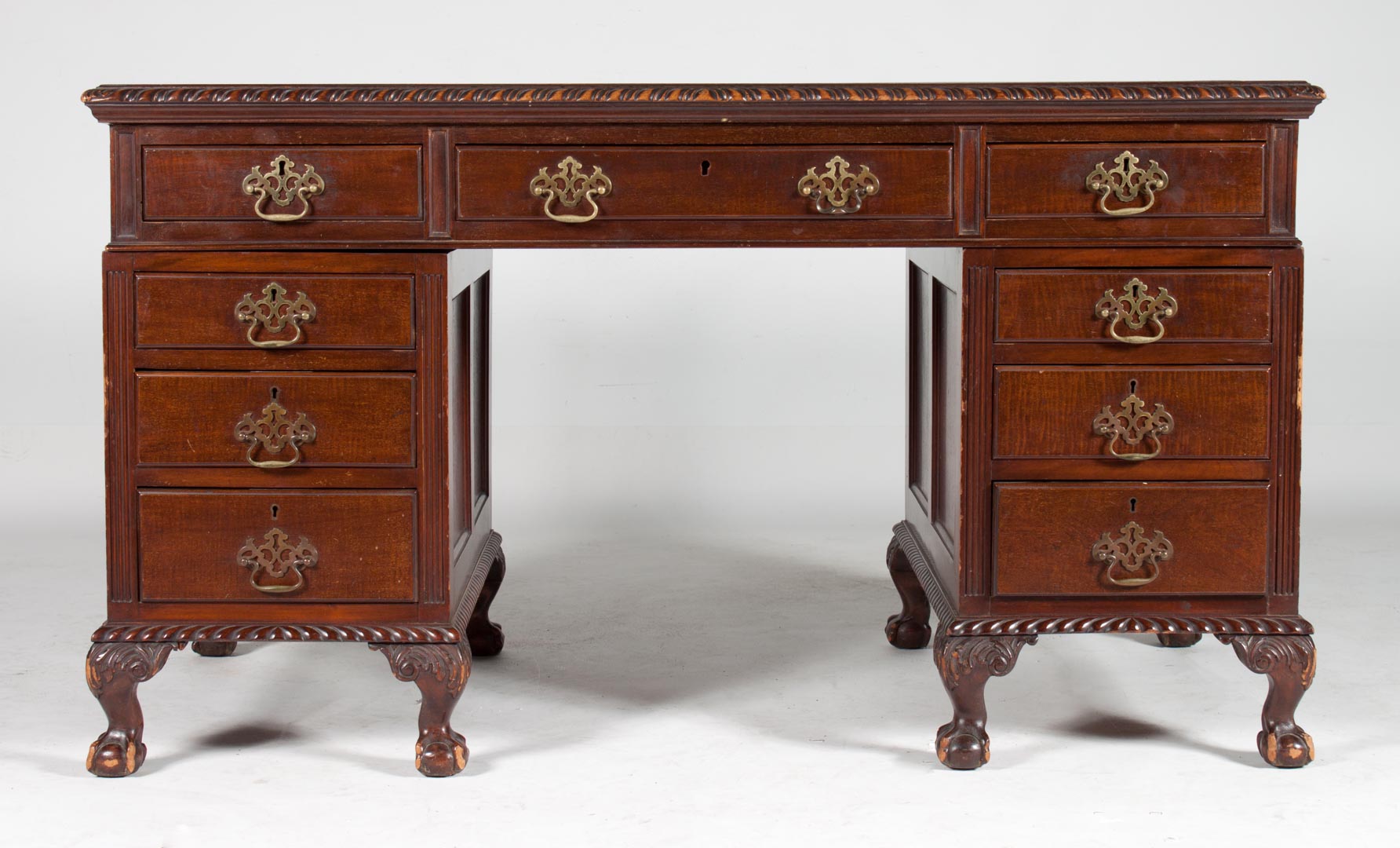 Appraisal: George III style mahogany pedestal desk th century inset leather