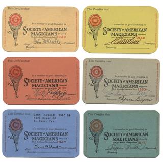 Appraisal: Collection of Society of American Magicians Signed Membership Cards Autographs