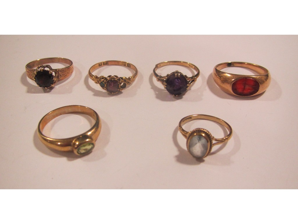 Appraisal: Lot comprising six various ct gold gem set dress rings