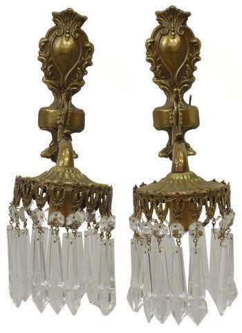 Appraisal: pair Italian gilt metal and crystal wall sconces th c