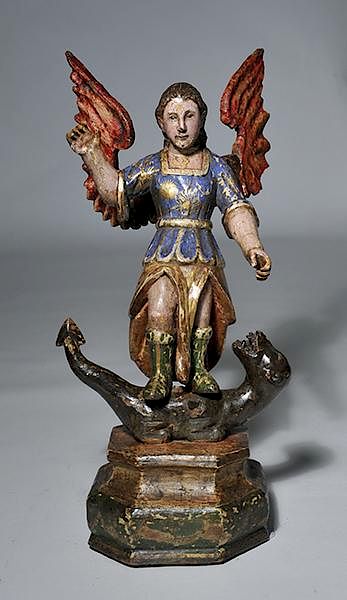 Appraisal: Spanish Colonial Santos Figure Spanish Colonial Santos figure depicting Archangel