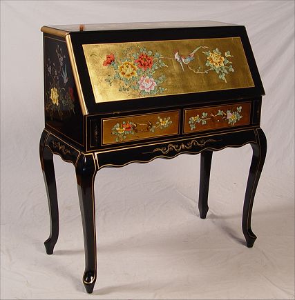 Appraisal: CHINESE BLACK GOLD LACQUER DROP FRONT DESK Measures '' high