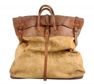 Appraisal: Large Wells Fargo Leather Canvas Bag On the front it