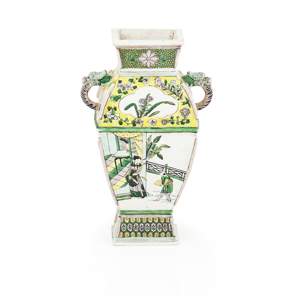 Appraisal: FAMILLE VERTE VASE KANGXI PERIOD of baluster form with squared