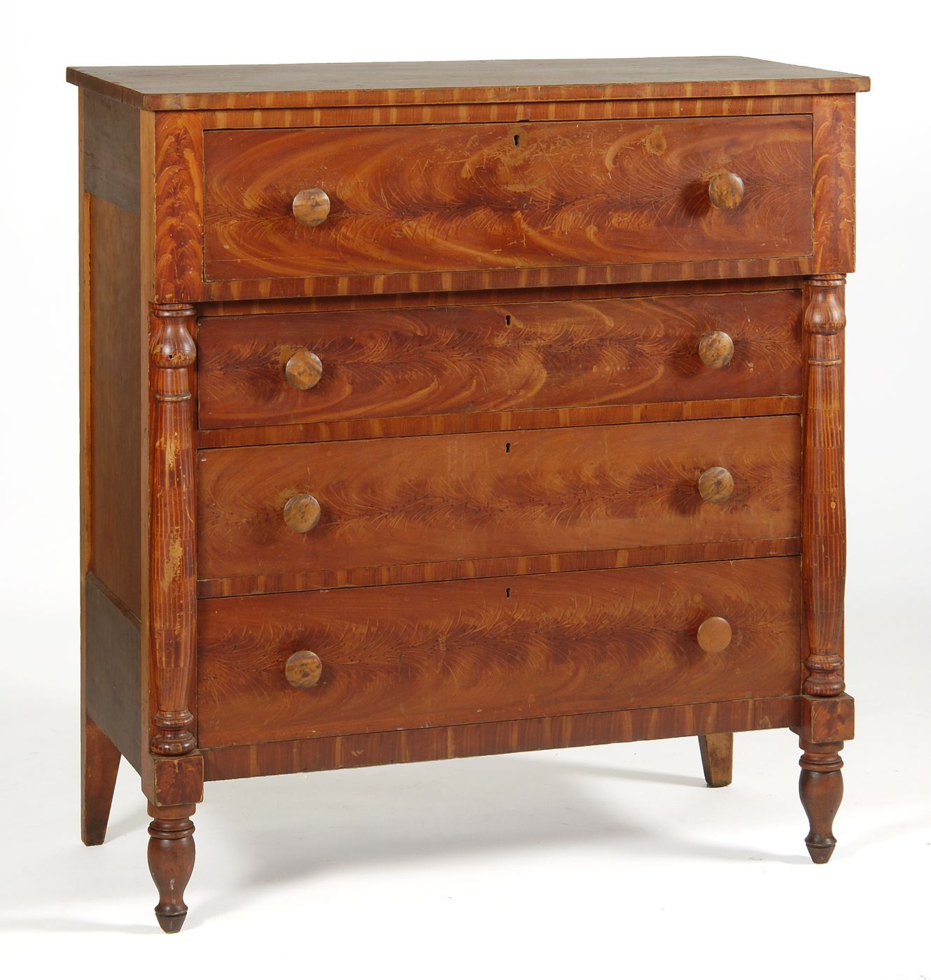 Appraisal: ANTIQUE AMERICAN SHERATON FOUR-DRAWER CHEST Circa With grain-painted decoration One