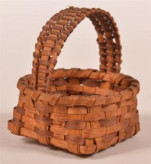 Appraisal: Antique Splint White Oak Miniature Basket Triple woven bentwood handle