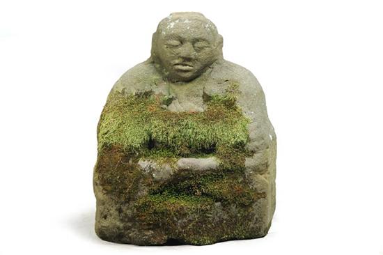 Appraisal: STONE BUDDHA Asian th century hardstone Seated Buddha Weathered ''h