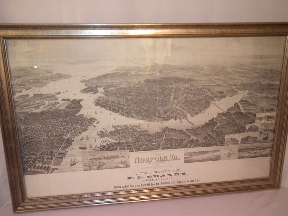 Appraisal: NORFOLK VIRGINIA MAP ON SILK Vintage framed map on silk