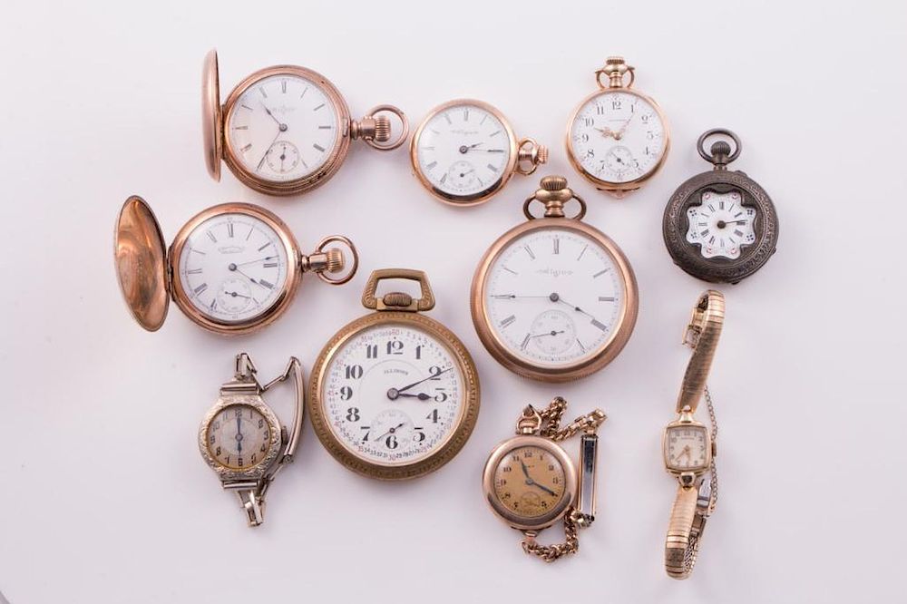 Appraisal: Ten assorted gold-filled silver and metal watches pocketwatches and wristwatches