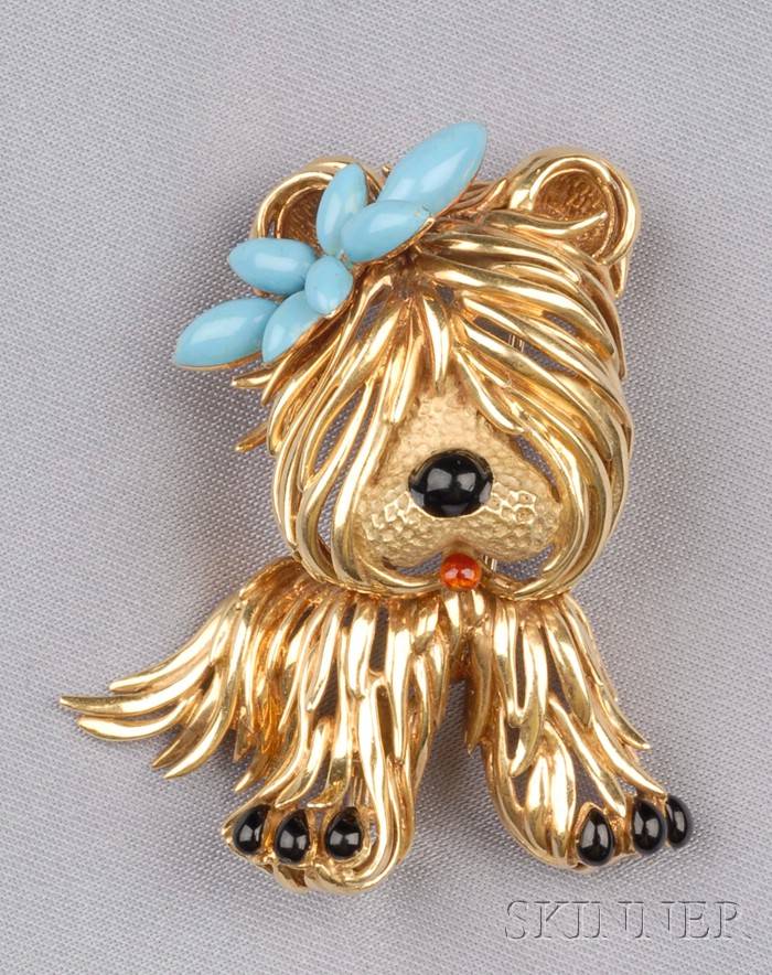 Appraisal: kt Gold Enamel and Turquoise Puppy Brooch Fred Paris the