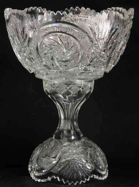 Appraisal: American Brilliant Punch Bowl with Basecompote form vase with scalloped