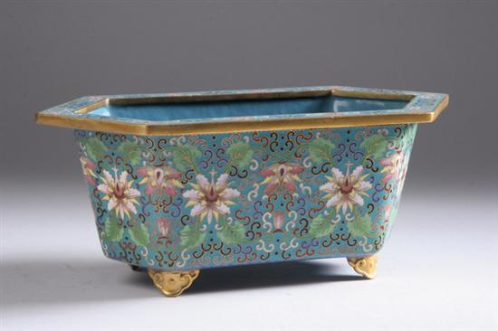 Appraisal: CHINESE CLOISONN ENAMEL JARDINIERE Of elongated hexagonal-form with floral decoration