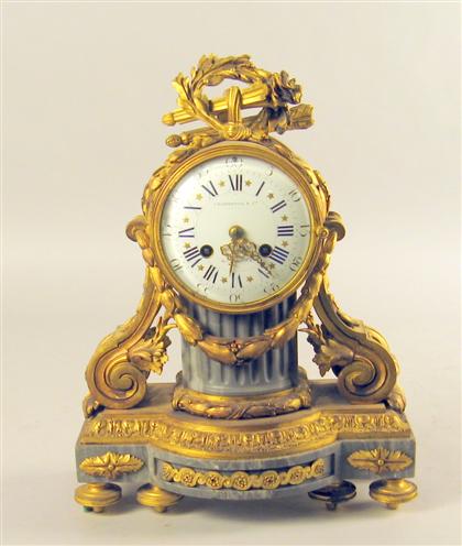 Appraisal: Louis XVI style gray marble gilt bronze mantel clock charpentier