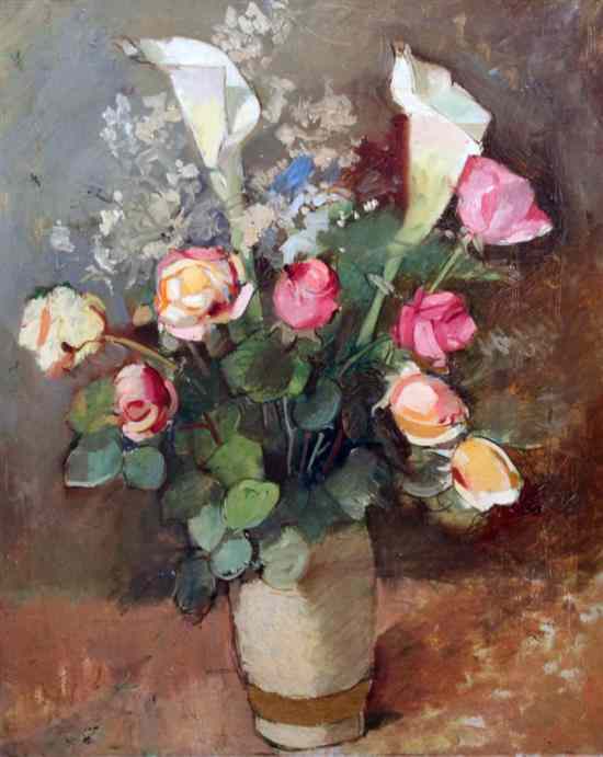 Appraisal: French School oil on canvas Still life of flowers in