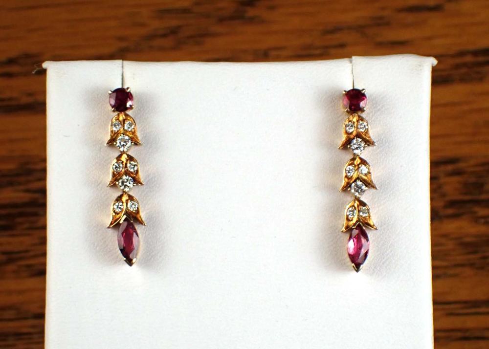 Appraisal: PAIR OF VINTAGE RUBY AND DIAMOND DROP EARRINGS each k