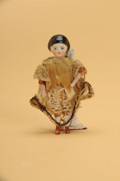 Appraisal: Miniature Parian Lady with Peg Wooden Body Germany ca untinted