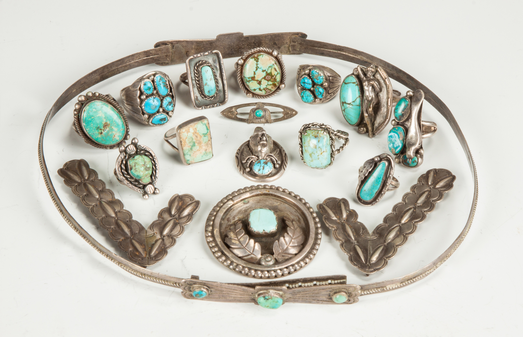 Appraisal: Group of Vintage Navajo Silver Turquoise Jewelry ozt incl stones